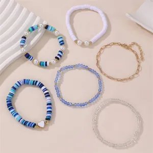 Bunte Tonperlen und Kristall Armband Set, handgemachte Schmuck Details Ansicht groß