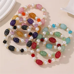 Handgemachte bunte Perlenarmband Set mit künstlichen Perlen und Edelsteinperlen Damen.