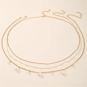 Mehrlagige goldene Taillenkette Perlen Blumen Körperkette Strand Sommer Schmuck Damen