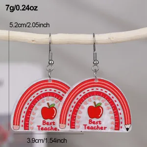 Boucles d'oreilles pendantes en acrylique motif pomme et arc-en-ciel pour cadeau de professeur.