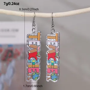 Boucles d'oreilles en résine thème enseignant rentrée scolaire crayon livre vue détail