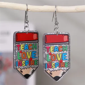 Boucles d'oreilles résine crayon enseignant détail, bijoux cadeau rentrée pour femmes.