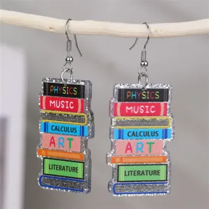 Boucles d'oreilles pendantes livre empilé pour école, bijoux fantaisie résine femme.