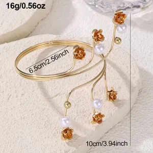 Bracciale da braccio con perle di fiori d'oro gioielli estetici per feste e festival