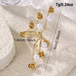 Anello aperto rosa perla oro moda bracciale manica multistrato dettaglio donna gioiello