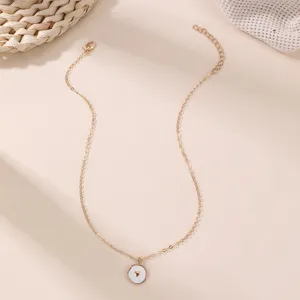 Goldene Kettenhalskette mit weißem Emaillierten runden Herzanhänger Modeschmuck Damen