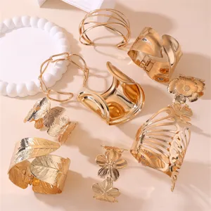 Mode Breiter Hohler Metallarmreif Für Damen Vintage Blumen Schmetterling Blatt Gold Silber Plattiert Offener Armreif Schmuck
