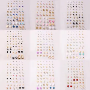 Süße Legierung Künstliche Perle Strass Ohrstecker Set Für Damen Geometrisch Herz Schleife Zarter Mode Schmuck Set Ohrringe