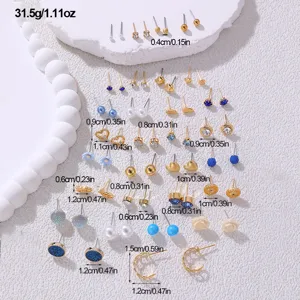 Detailansicht von 30 Paar Ohrring Set, süße Diamant Perle geometrische Ohrstecker.