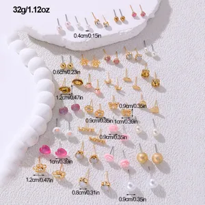 Süßes 30 Paar Ohrring Set zarte Perlen Diamant Herz Geometrie Ohrstecker für Frauen