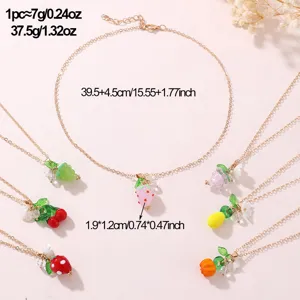 Cute colorful resin fruit pendant necklace set with gold chain sweet style fashion jewelry for women