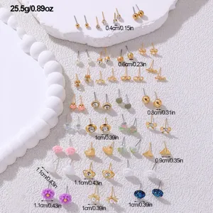 30 Paar Ohrringe Set klein süß geometrisch Perle Strass minimalistisch Schmuck Damen