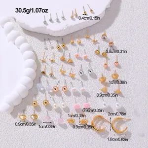 30 Paar minimalistische Gold Silber Ohrstecker Set geometrische Perle Kristall Mode Schmuck