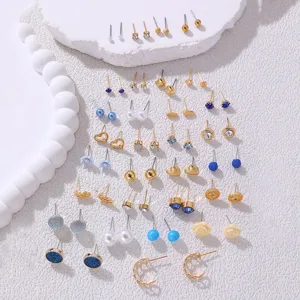 Exquisites 30er Set Ohrstecker mit Perlen, Strass und geometrischen Formen für Damen modisch.