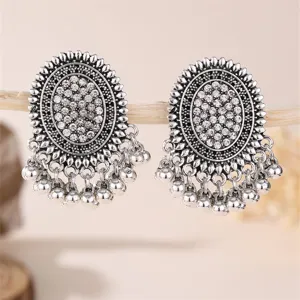 Vintage ethic style strass σκουλαρίκια, ρετρό μακριά ασημί κρεμαστά γυναικεία σκουλαρίκια.
