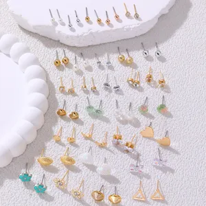 Großhandel 30 Paare Ohrringe Set Strass Perle geometrisch kleine süße Schmuck für Damen