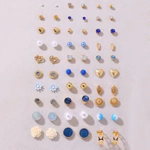 Großhandel 30 Paar Ohrstecker Set Strass Perle Herz geometrisch süß Damen Schmuck