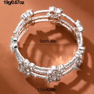 Mehrlagiges Strass Armband, silberfarbene Kristall Offen Armreif elegante Party Schmuck.