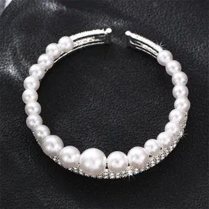 Elegantes offenes Perlen Strass Armband mehrschichtige Krallenkette Armreif fuer Damen