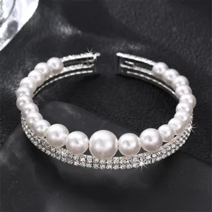 Mehrschichtige offene Perlen Strass Armreif Armband für Damen elegante Mode Schmuck
