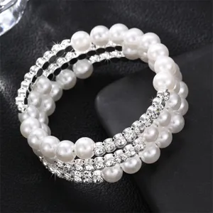 Mehrschichtige künstliche Perlen Strass Wickelarmband offene Armreif Mode Schmuck Design