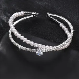Doppellagiges Perlen Strass Manschetten Armband offene Armreifen Damen Modeschmuck