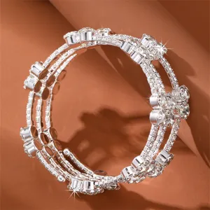 Mehrschichtiger offener Kristall Strass Armreif glänzender silberner Modeschmuck Damen