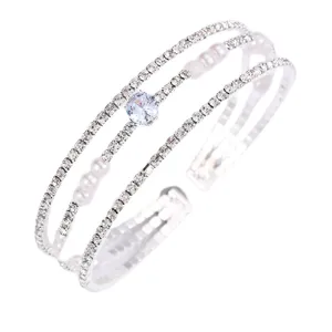 Mehrschichtiges Strass Perlen offenes Armband Mode elegante Kristall Manschette Schmuck.