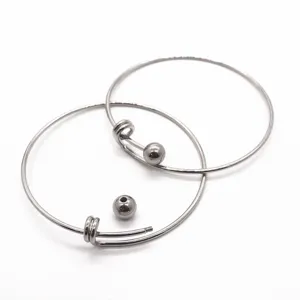 Edelstahl verstellbarer Draht Armreif Armband mit runden Perlen Komponenten für DIY Schmuck.