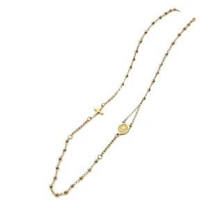 Collier de perles dorées croix acier inoxydable chaîne clavicule vintage pour femmes et hommes