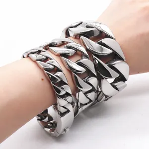 Heavy stainless steel Cuban link bracelet for men chunky punk rock wrist jewelry detail