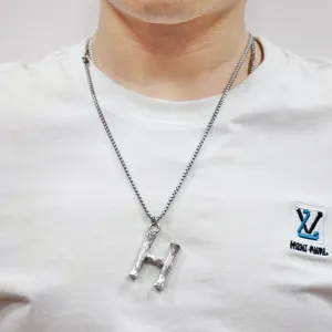 Collier pendentif lettre H en acier inoxydable style hip-hop européen bijoux pour hommes femmes