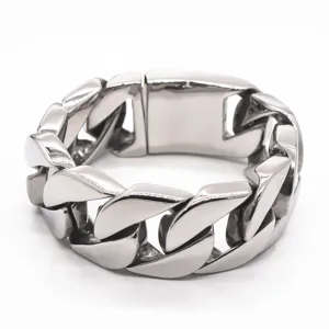 Men chunky titanium steel cuban link bracelet punk heavy metal wrist chain jewelry