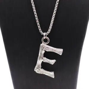 Collier pendentif lettre E en bambou acier inoxydable bijou hip hop homme femme
