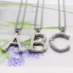 Collier chaîne de perles alphabet hip hop en acier inoxydable avec pendentif lettre en bois