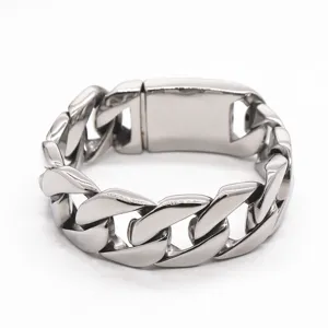 Heavy stainless steel chunky chain bracelet for men, punk style polished metal link wristband.