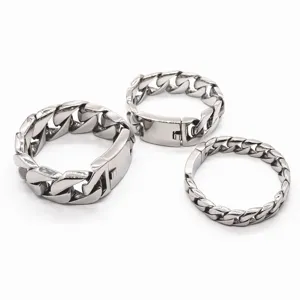 Titanium steel cuban chain bracelet detail view, heavy metal punk style jewelry close-up.