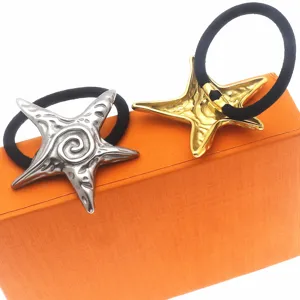 Stainless steel starfish hair ties set, stylish metallic hair rope accessories for women and girls.