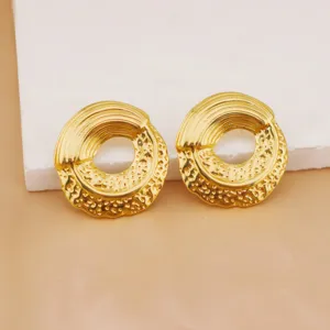 Minimalist Stainless Steel Gold Plated Hammered Geometric Stud Earrings Retro Irregular Chic Jewelry Gift For Women