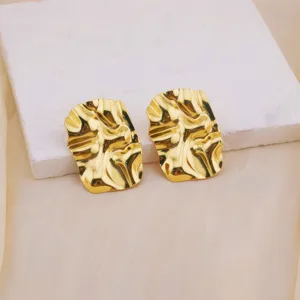 Minimalista Acciaio Inossidabile Geometrico Irregolare Plissettato Orecchini a Bottone Placcato Oro 18K Stile Ins Gioielli Di Moda Per Donne