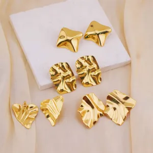 Chic set di orecchini geometrici irregolari in acciaio placcato oro 18k, trendy minimalisti.