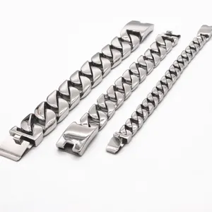 Stainless steel Cuban link bracelets set, durable metal chain wristbands in three widths.
