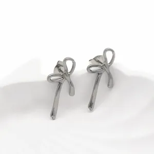 Minimalist stainless steel bow stud earrings for women, elegant daily wear fashion jewelry.