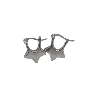 Stainless steel star hoop earrings for women, minimalist gunmetal grey ear loops fashion jewelry.
