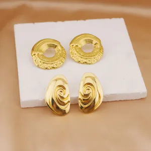 Gold plated stainless steel geometric stud earrings set for women vintage minimalist chic jewelry