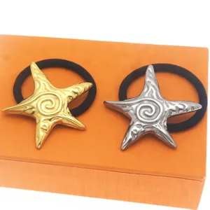 Stainless steel starfish hair ties set, gold and silver metal hair bands for women.