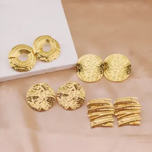Chic minimalist gold plated stainless steel stud earrings set, vintage geometric jewelry.