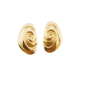 Stylish gold-plated stainless steel swirl stud earrings, retro minimalist fashion jewelry.