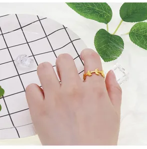 Gold leaf open titanium steel ring, minimalist fashion finger jewelry for women use.