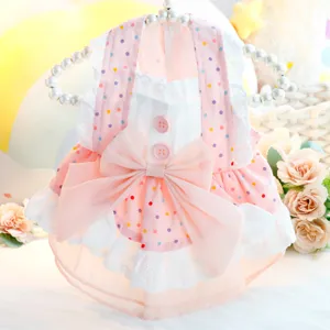 Cute Puppy Dog Princess Dress Summer Thin Lace Floral Polka Dot Bowknot Pet Clothes Small Dog Apparel
